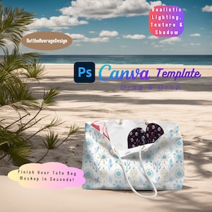 Weekender Tragetasche Mockup Canva PNG PSD Smart Objekt, Seil Griff Printfy-Version Gebrauchsfertige Vorlage Bundle Verkauf Kind Teenager Mädchen Frau