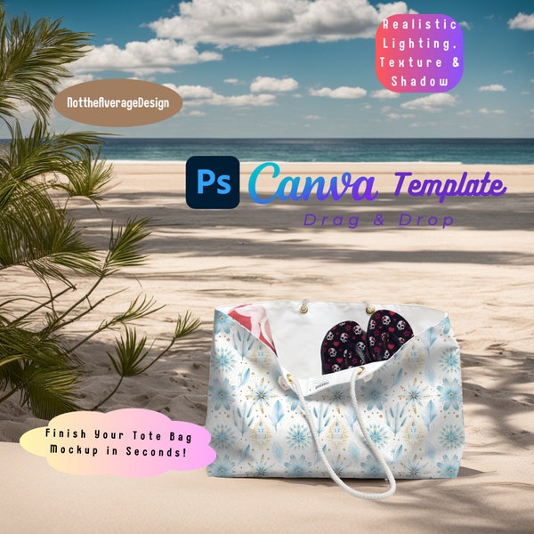 Weekender Tote Bag Mockup Canva PNG PSD, rope handle printfy version Ready to use template Buy5get50%off Bundle Sale Kid Teen Girl woman