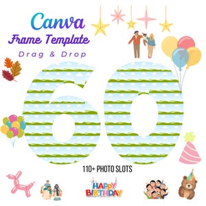 Cadre en toile personnalisable pour collage photo de famille pour 60 anniversaires, plus de 110 photos à imprimer par glisser-déposer pour poster, carte de t-shirt, cadeau de réunion de famille