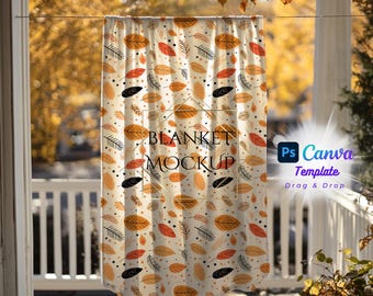 Cinematic Blanket Mockup, Canva PNG PSD Backyard Garden Scene  Smart Object template Plush Minky Sherpa Fleece Kid Teen Girl woman Throw