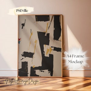 A4 frame mockup PSD, romantic interior digital mockup for artwork print pod, realistic frame mockup