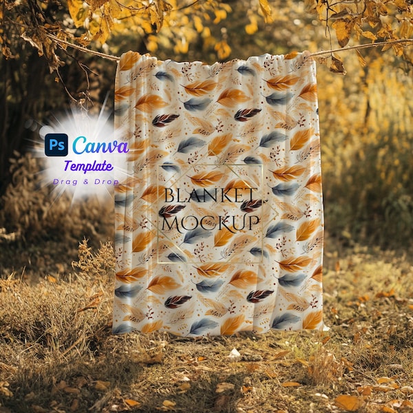 Velveteen Blanket Mockup, Backyard Garden Scene Canva PNG PSD Smart Object template Plush Minky Sherpa Fleece Kid Teen Girl woman Throw