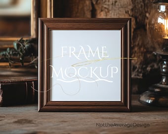 1x1 square frame Canva PSD mockup template, poster wall art photo painting artwork print realistic aesthetic modern