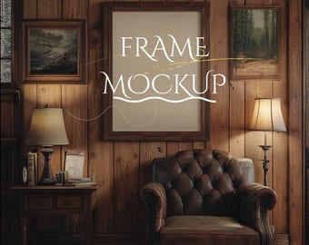 3:4 frame Canva PSD mockup template, vintage rustic scene poster wall art photo painting artwork print realistic aesthetic modern