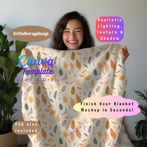 Blanket Throw Mockup Canva PNG PSD Smart Objecttemplate Velveteen Plush Minky Sherpa Fleece Kid Teen Girl woman