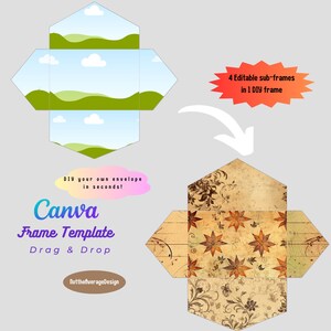 Envelope Canva Frame Template, Drag & Drop Printable Junk Journal Ephemera PNG, DIY Your Own Envelope for Scrapbook Gift Card Holder