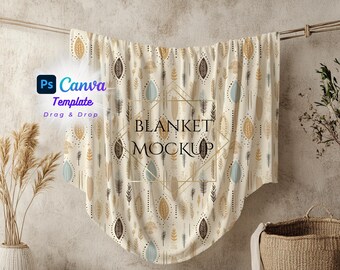 Velveteen Blanket Mockup, Backyard Garden Scene Canva PNG PSD Smart Object template Plush Minky Sherpa Fleece Kid Teen Girl woman Throw