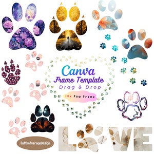 Lot de 10 cadres Patte en toile, 10 motifs de chien chat par glisser-déposer, impression de logo d'élément de motif personnalisé pour autocollant de journal indésirable de carte de scrapbooking