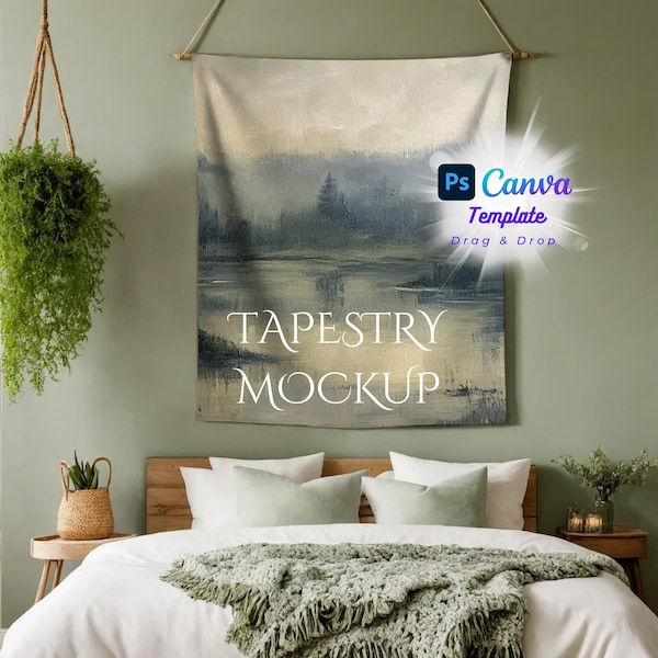 Tapestry Mockup Canva PNG PSD, 68x80 printify indoor wall tapestries blanket Ready to use template, Buy5get50%off bundle sale boho elegant