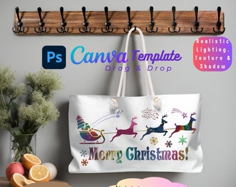 Weekender Tote Bag Mockup Canva PNG PSD, rope handle printfy version Ready to use template Buy5get50%off Bundle Sale Kid Teen Girl woman