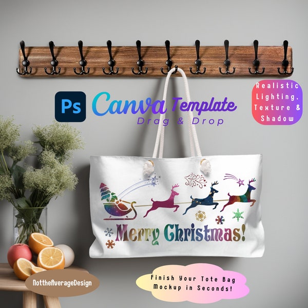 Weekender Tote Bag Mockup Canva PNG PSD Smart Object, rope handle printfy version Ready to use template  Bundle Sale Kid Teen Girl woman