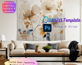 Tapestry Mockup Canva PNG PSD, 104x88 printify indoor wall tapestries Ready to use template, Buy5get50%off bundle sale boho elegant
