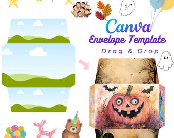 Envelope Canva Frame Template, Drag & Drop Printable Junk Journal Ephemera PNG, DIY Your Own Envelope for Scrapbook Gift Card Holder