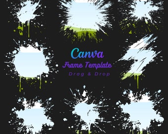 DIY Frame Canva Template, 8 distressed Edge bleach splatter Drag Drop pattern T-shirt card scrapbook junk journal sticker decor Sublimation