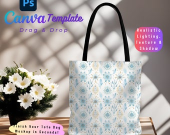 Tragetasche Mockup Canva PNG PSD Smart Objekt, schwarze Baumwollgriffe printfy Version Gebrauchsfertige Vorlage Bundle Sale