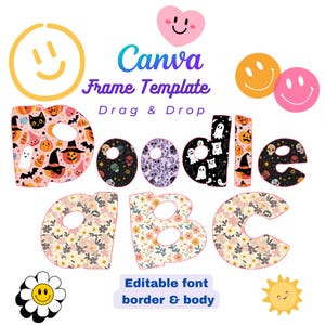 Doodle Letter Number Canva Frame Bundle, DIY Custom Drag Drop sublimation print for Mug Tshirt card scrapbook junk journal sticker