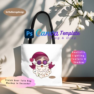 Tragetasche Mockup Canva PNG PSD Smart-Objekt, schwarze Baumwollgriffe printfy Version Gebrauchsfertige Vorlage Bundle Verkauf Kind Teenager Mädchen Frau