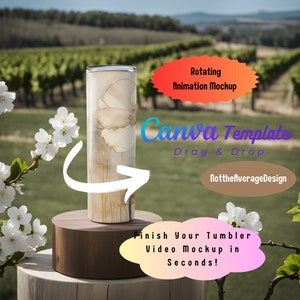 Rotating Tumbler Mockup Canva Video, 1 animation 15s video mock up, professional product photo 20oz skinny Bottle Sublimation Digital wrap