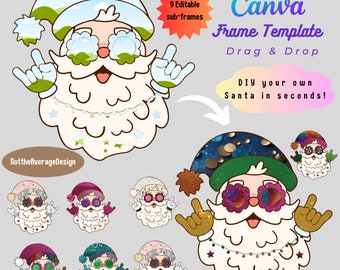 DIY Santa Claus Customizable Canva Frame, Drag & Drop christmas pattern element logo print for T-shirt card scrapbook junk journal sticker