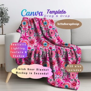 Blanket Throw Mockup Canva PNG PSD Smart Objecttemplate Velveteen Plush Minky Sherpa Fleece Kid Teen Girl woman