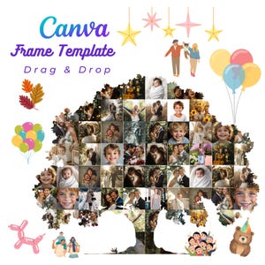 Colagem de fotos da árvore genealógica faça você mesmo, moldura Canva personalizável, logotipo de elemento de arrastar e soltar para camiseta, cartão, presente de reunião de família