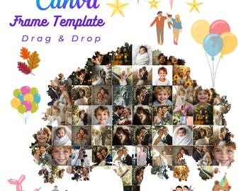 DIY Family Tree Photo Collage Customizable Canva Frame, Drag & Drop element logo print for T-shirt card Family Reunion gift