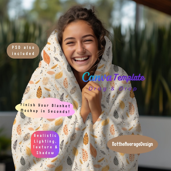 Blanket Throw Mockup Canva PNG PSD, Buy5get50%off Bundle Sale Ready to use template Velveteen Plush Minky Sherpa Fleece Kid Teen Girl woman