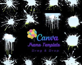 DIY Frame Canva Template, 14 distressed Edge bleach splatter Drag Drop pattern T-shirt card scrapbook junk journal sticker decor Sublimation