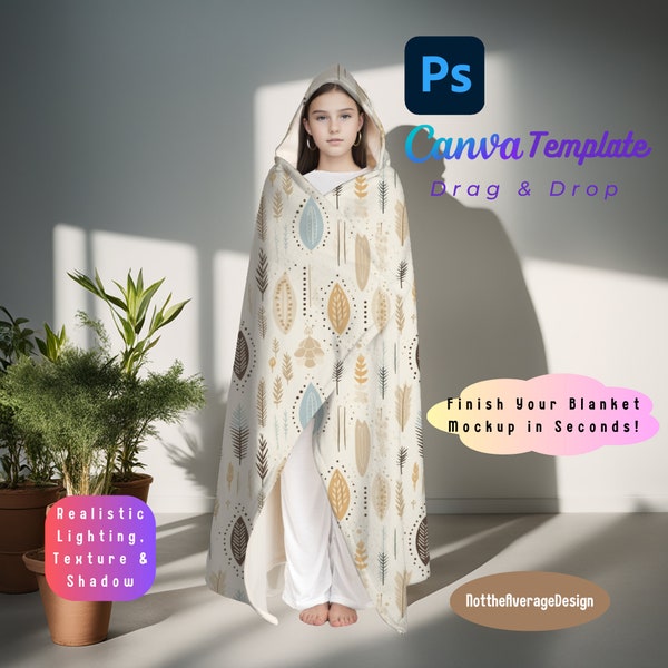 Hooded Sherpa Fleece Blanket Mockup Canva PNG PSD, Buy5get50%off Bundle Sale Ready to use template Kid Teen Girl woman man