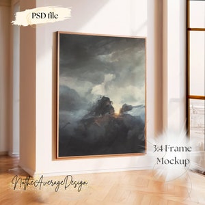3:4 frame mockup PSD, romantic interior digital mockup for artwork print pod, realistic frame mockup