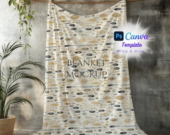 Velveteen Blanket Mockup, Backyard Garden Scene Canva PNG PSD Smart Object template Plush Minky Sherpa Fleece Kid Teen Girl woman Throw