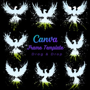 Modèle de cadre bricolage, 8 éclaboussures d'eau de javel Phoenix Drag Drop modèle T-shirt carte scrapbooking journal indésirable autocollant décoration sublimation