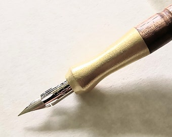 Brass and Walnut drawing pen, Calligraphy pen, dip pen, drawing