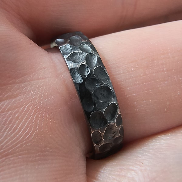 titanium ring, hammered, blackened, men's women's jewelry, rugged, timeless, wedding band, gifts for him, tradesperson ring, unique, forever