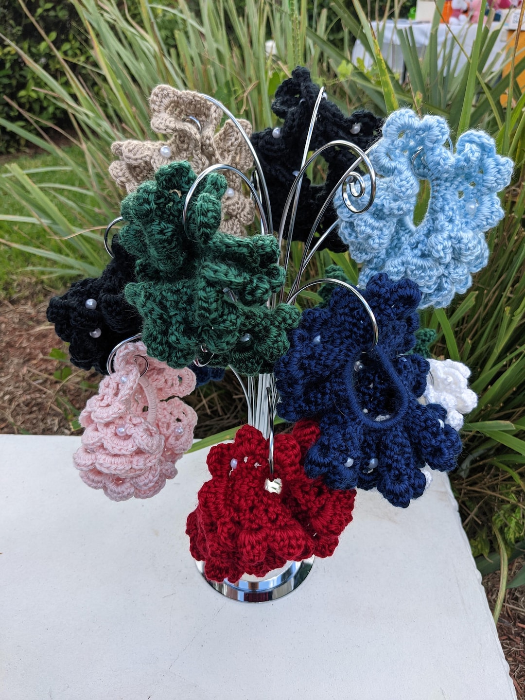 Set De 4 Scrunchies Cheveux Crochet Main – Multicolore – Neuf Sans étiquette