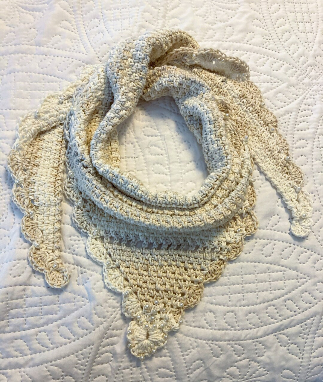 Triangle Keyhole Scarf Pattern Handmade Crochet Triangle Scarf: Pink Keyhole Design With Pearls - Etsy