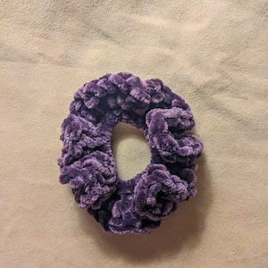 Crochet Purple Hair Scrunchies, Crochet Hair Ties, Handmade crochet hair scrunchies, chenille crochet ponytail scrunchies, chenille bows