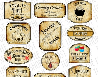Wizard Treat Labels, Party Food Tags, Wizard Party Supplies, Realistic Labels, Potion Bottle Labels, Wizard Party Decoration, Potions Class