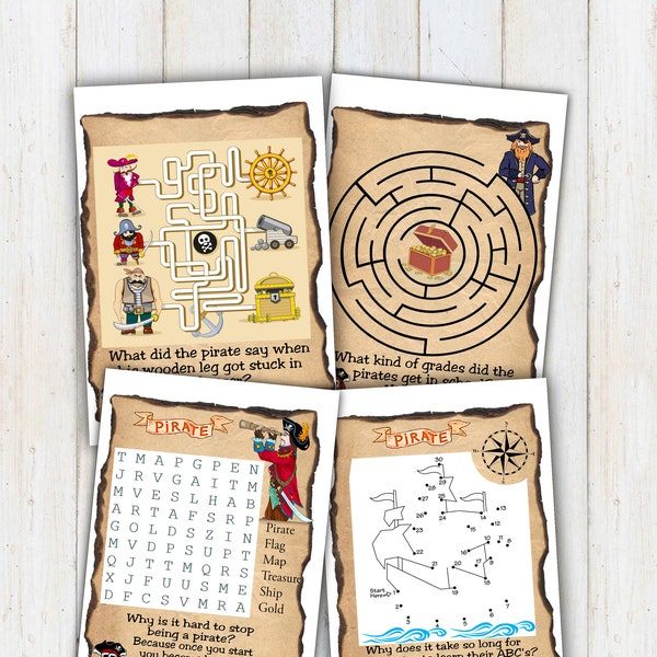 Pirate Activity Pages, Kid Activity Pages, Dot-to-Dot, Pirate Maze, Word Find, Coloring Page, Pirate Party Favors, Pirate Game, Party Game,