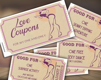 Naughty Coupons, Date Night, Sex Coupons, Gift For Him, Boyfriend, Love Vouchers, Valentines, Pin Up, Last Minute Gift, stocking stuffer