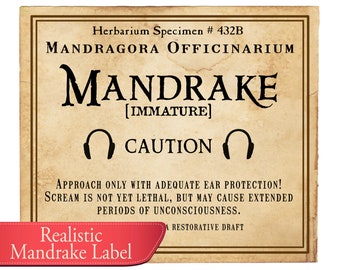 Realistic Mandrake Label, Printable Sticker Prop Potter Herbology