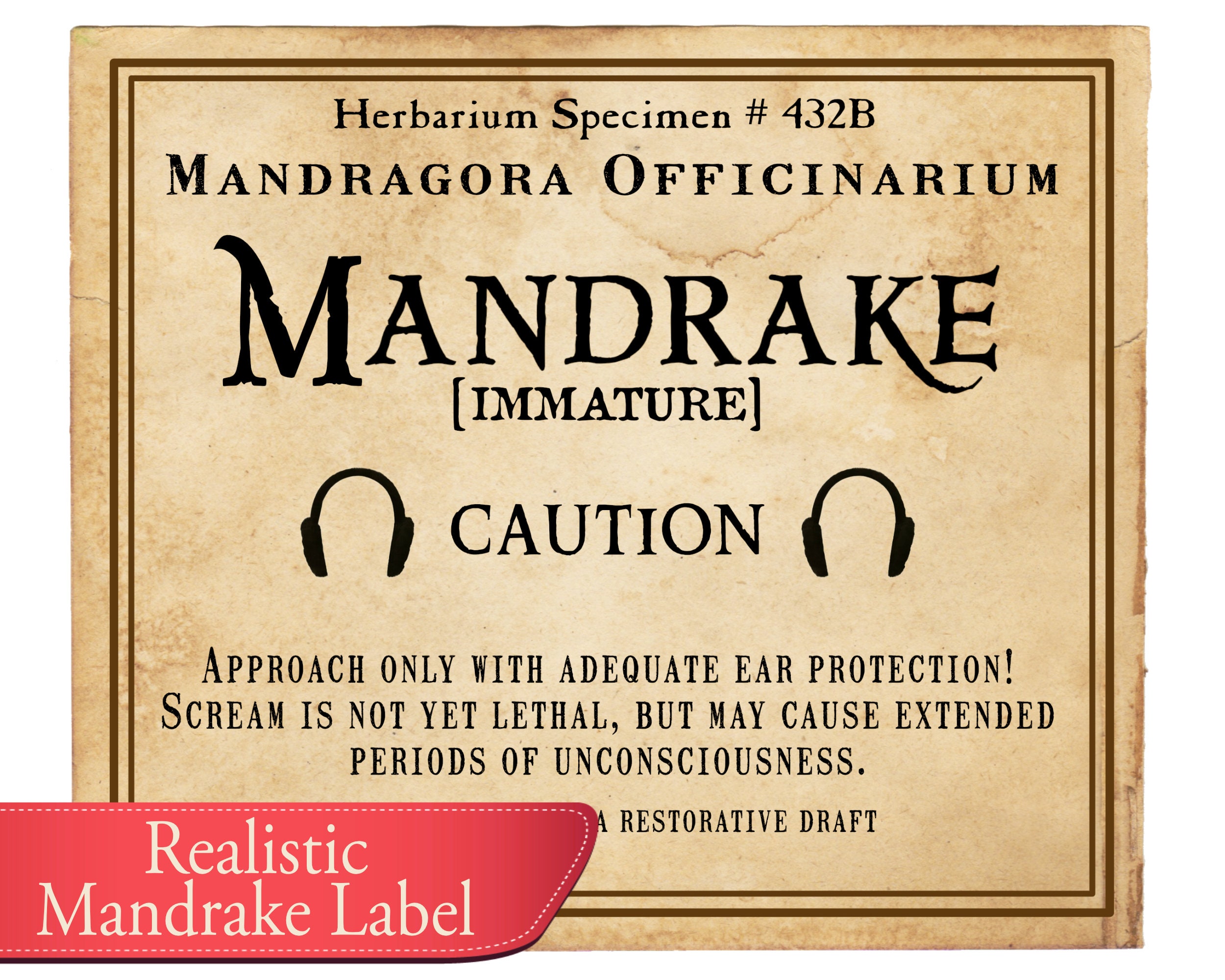 Realistic Mandrake Label Printable Sticker Prop Potter Etsy Canada