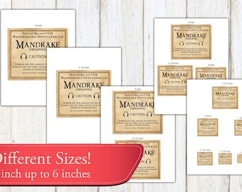 リアルなマンドレイクのラベル、印刷可能なステッカー小道具、ポッター