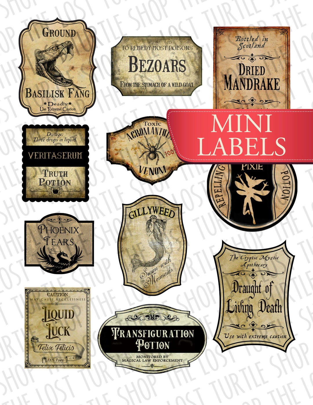 Mini Potion Bottle Labels, Doll House, Realistic Handmade Labels,wizard ...