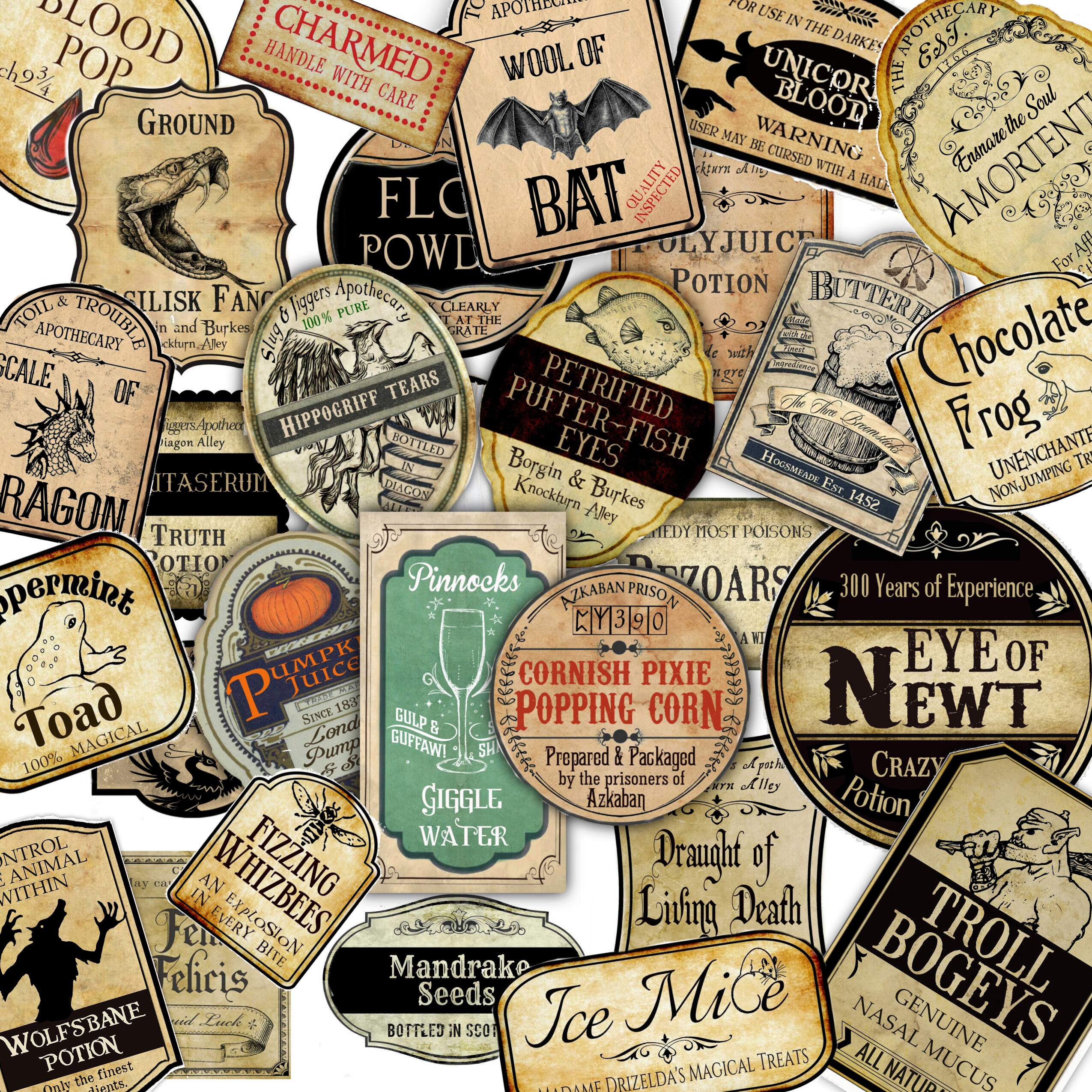 Ultimate Wizard Label Bundle, 34 different labels, Wizard Party, Poti…
