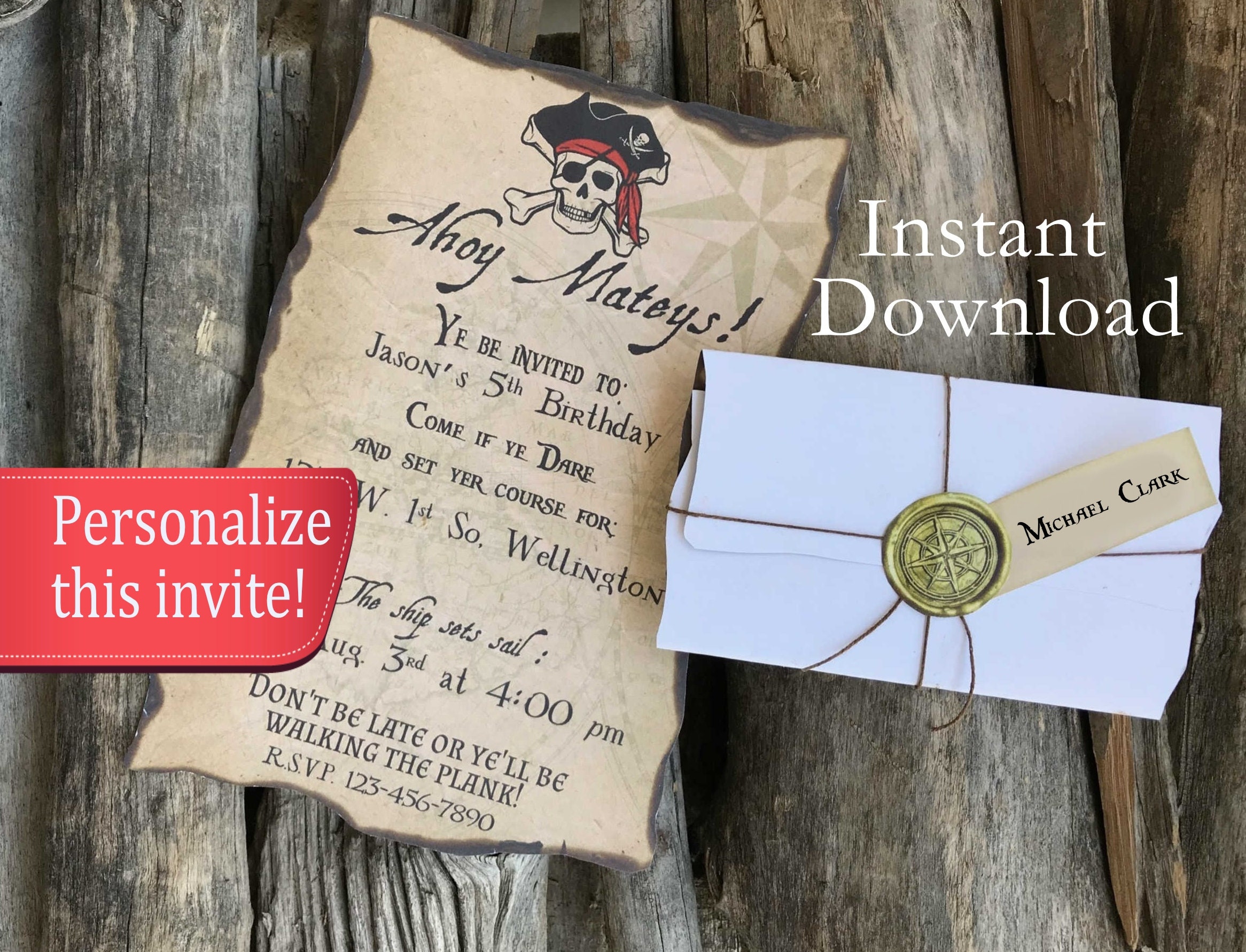 T5 Personalised Princess and Pirate Birthday Party Invites inc envelopes 