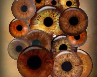 Printable Eyes Realistic Irises, Brown Eyes, Brown Irises, Hazel, Doll eyes, Teddy Bear, Bottle Caps Pendants Paper Crafts Digital Collage