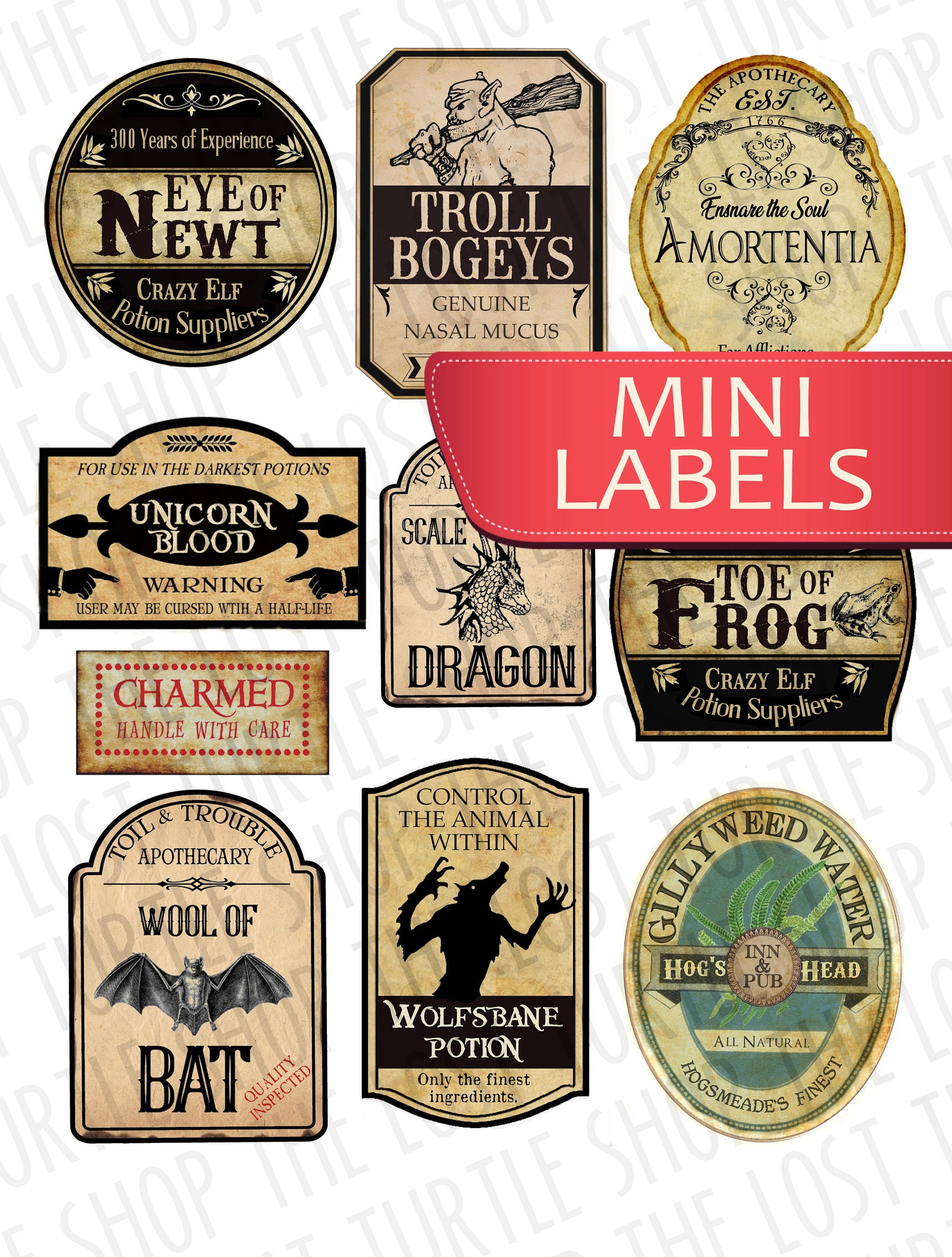 Mini Potion Bottle Labels Doll House Realistic Handmade Etsy