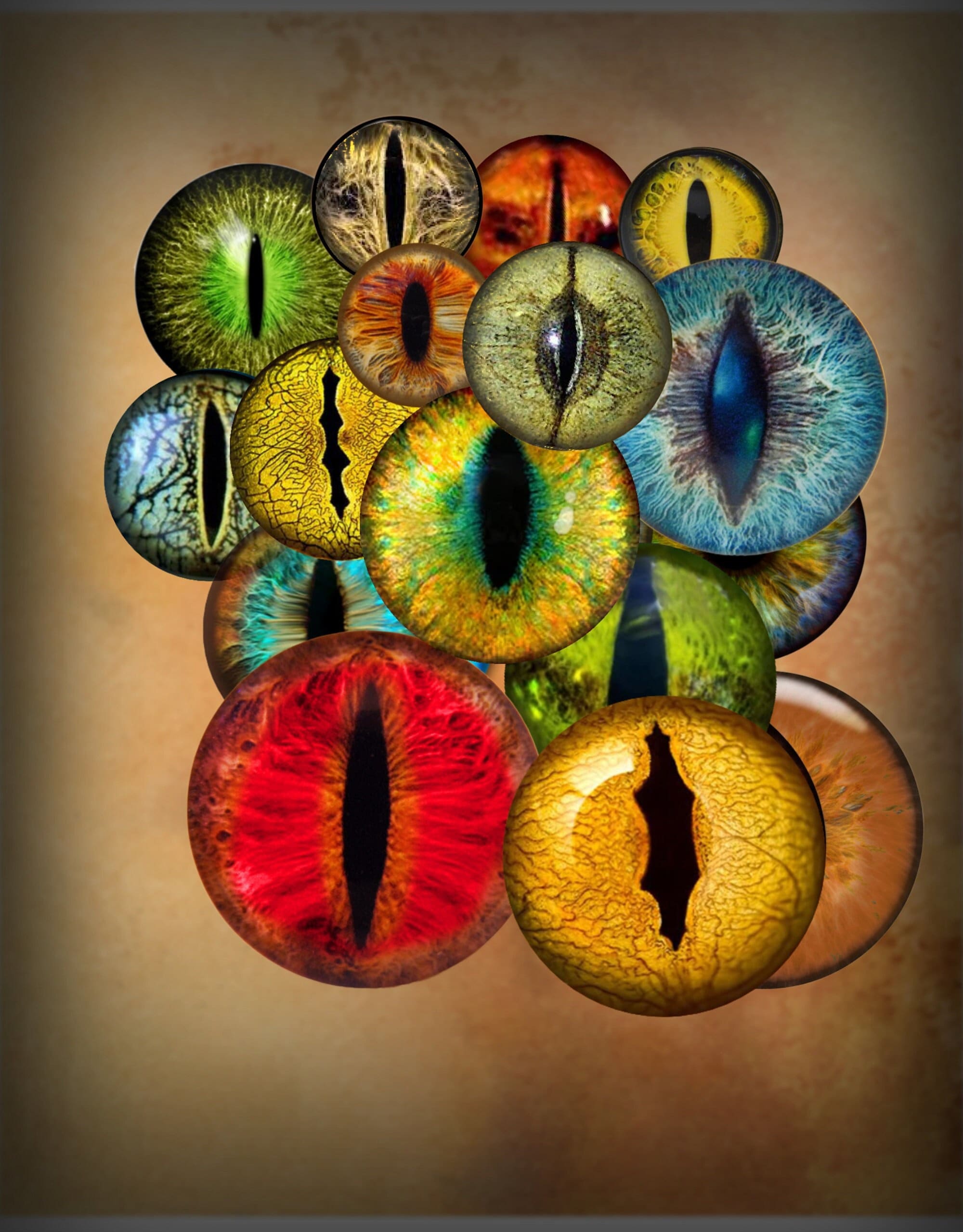 Printable Eyes Realistic Irises, slit pupils Animal, Monster, Snake, Dragon, Doll eyes, Bottle Caps Pendants Paper Crafts Digital Collage