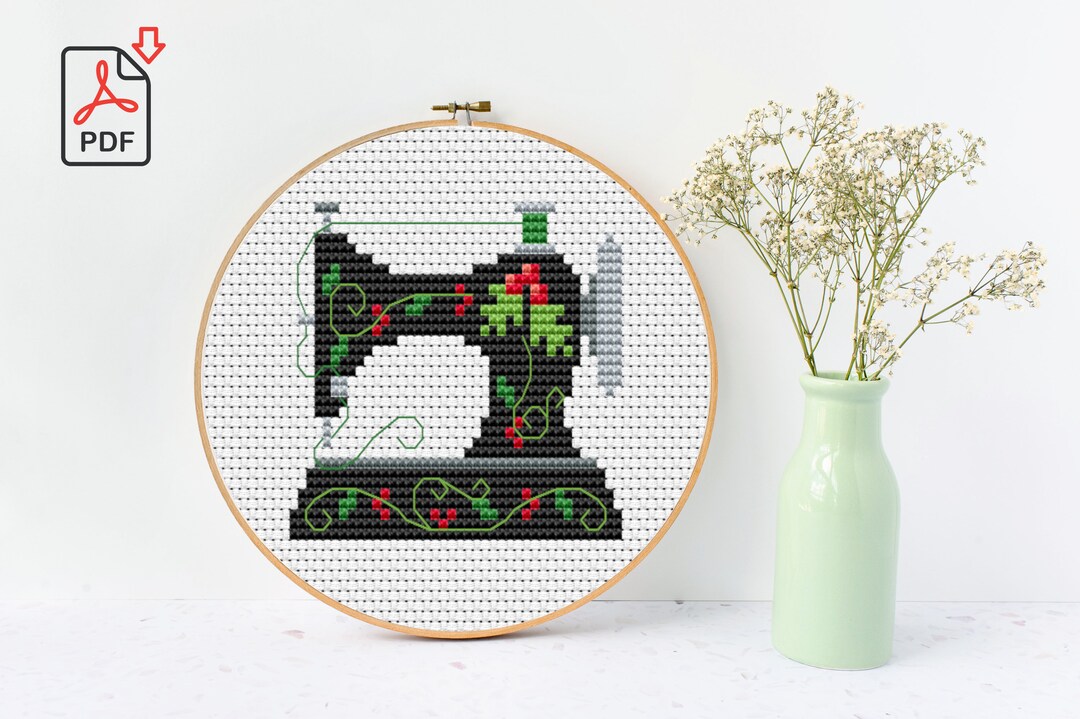 Sewing Machine Cross Stitch Pattern, Floral Cross Stitch, Machine Cross